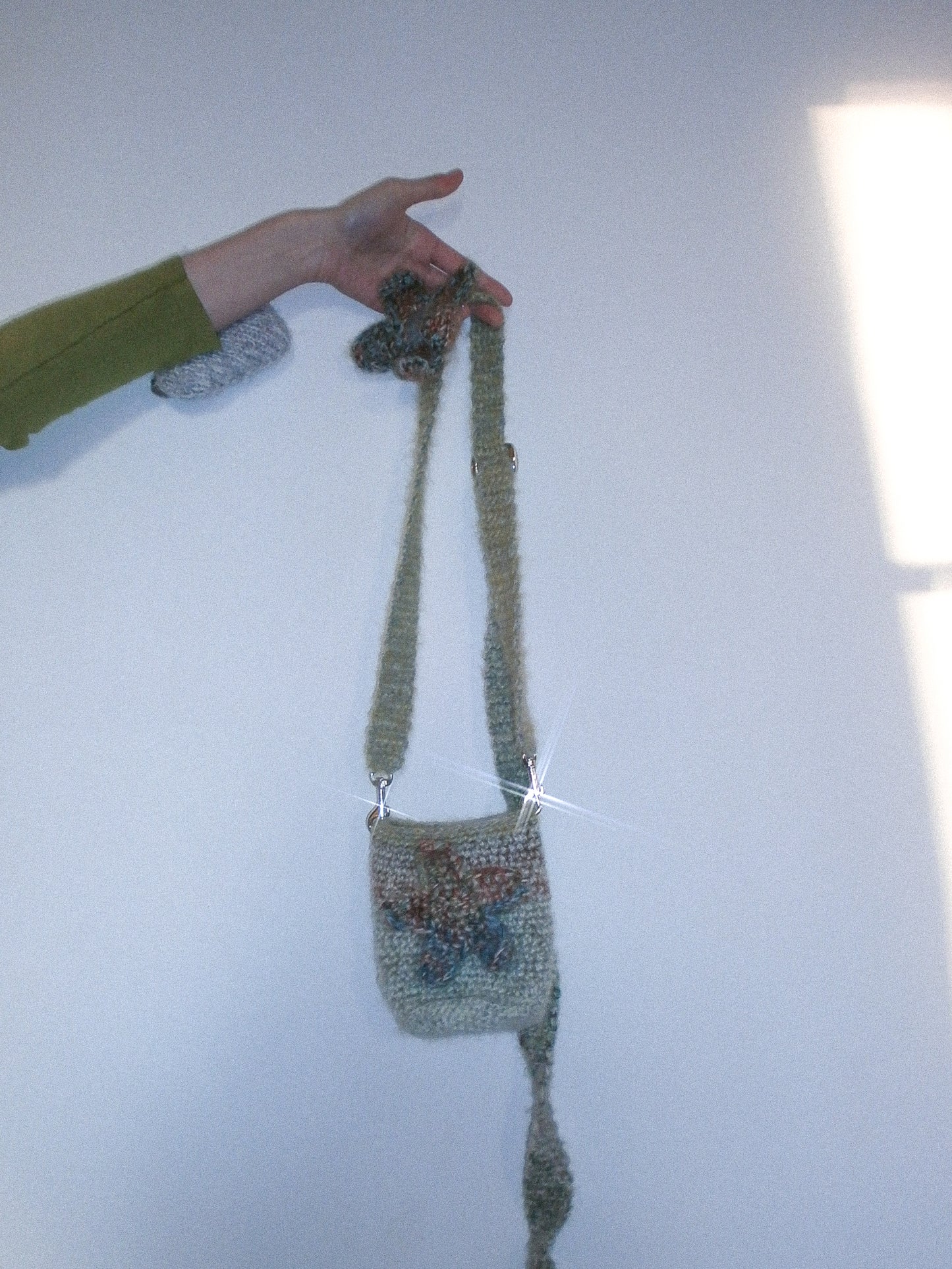 Mohair Crossbody Bucket Bag - Jade